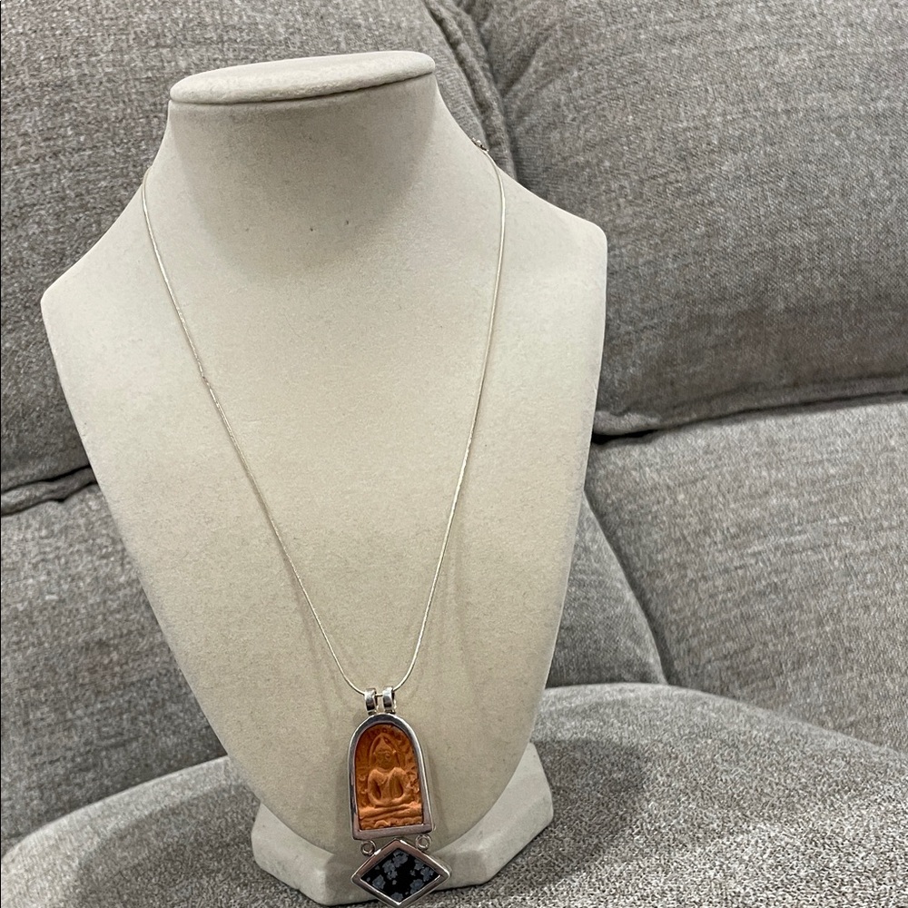 Jing Jing Elegant Silver and Orange Pendant Necklace
